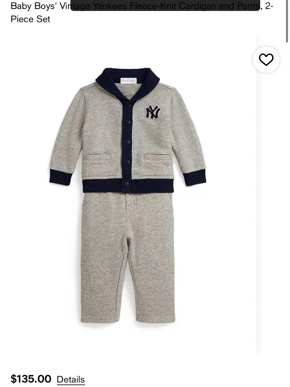 Ralph Lauren Kids Set Grey & Navy Yankees Button-Front Cardigan